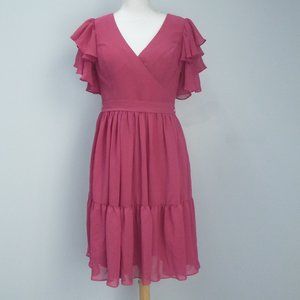 JJ's House Pink V-Neck Chiffon Knee Length Formal Dress Sz 8 256649 Ruffles